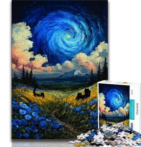 Puzzle für Teenager, 1000 Teile, Schwarze Katzenkunst, Lernspiele, Heimdekoration, Lernspiel für Geburtstag, Weihnachten, 38x26cm von GKJPOXZJ