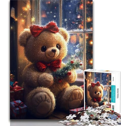 Puzzle für Teenager, 1000-teiliges Puzzle, Weihnachts-Teddybär, Stressabbau, schwierige Herausforderung mit passendem Poster und Quizblatt, 75x50cm von GKJPOXZJ