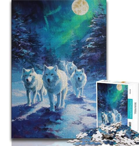 Puzzle für Teenager, 1000-teiliges Puzzle „Wolf unter der Aurora“, schwierige Herausforderung zum Stressabbau mit passendem Poster und Quizblatt, 75x50cm von GKJPOXZJ