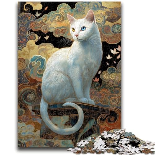 Puzzle für Teenager, 1000-teiliges Puzzle mit weißer Katze für Erwachsene, ganze Familie ab 14 Jahren (26x38cm) von GKJPOXZJ