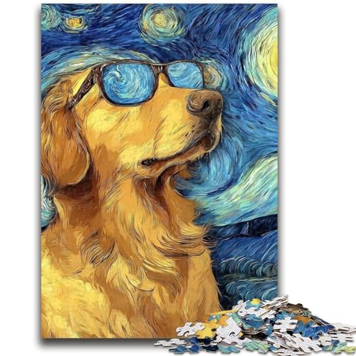 Puzzle für Teenager, Nachthimmel, Golden Retriever, 1000 Teile, anspruchsvolles Spiel, ganze Familie (75x50cm) von GKJPOXZJ