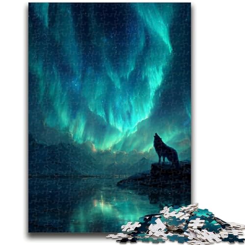 Puzzle für Teenager, Wolf unter der Aurora, 1000-teiliges Puzzle, Stressabbau, Staycation-Zeitvertreib-Wunschliste mit Weihnachtsmann (75x50cm) von GKJPOXZJ
