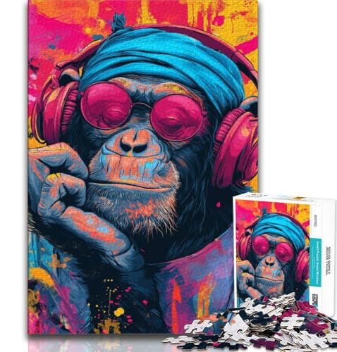 Puzzle mit 1000 Teilen, AFFE hört Musik, für Teenager, Denksportspiel, Wanddekoration, einzigartige Geburtstags, 38x26cm von GKJPOXZJ