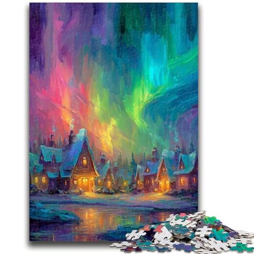 Puzzle mit 1000 Teilen für Erwachsene, Häuser unter der Aurora, Puzzles für Teenager, Herausforderung der Gehirnintelligenz, süchtig machendes Spielzeug für die Heimdekoration (26x38cm) von GKJPOXZJ