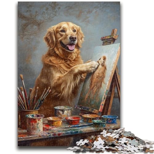 Puzzle mit 1000 Teilen für Erwachsene, Maler, Golden Retriever, 1000 Teile für Teenager, mit passendem Poster und Quizblatt für Kinder ab 14 Jahren (38x26cm) von GKJPOXZJ