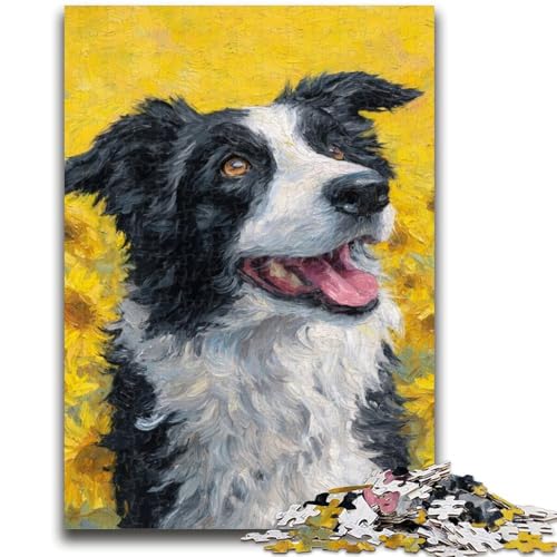 Puzzle mit 1000 Teilen für Erwachsene und Jugendliche, Border-Collie-Gemälde, 1000-teiliges Puzzle mit passendem Poster und Quizblatt, für Kinder ab 14 Jahren (50x75cm) von GKJPOXZJ
