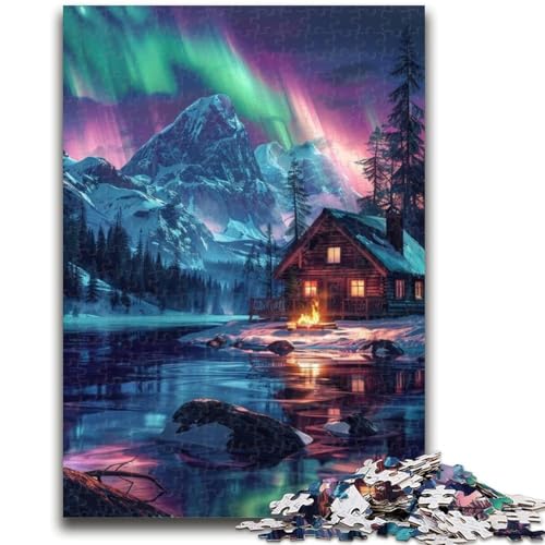 Puzzle mit 1000 Teilen für Teenager, Aurora Borealis über Schnee, Puzzles für Erwachsene, pädagogisches Familienspiel, geeignet als Schreibtischdekoration, (38x26cm) von GKJPOXZJ