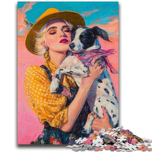 Puzzle mit 1000 Teilen für Teenager, Cowgirl-Hund in Wildblumen, 1000 Teile für Teenager, Stressabbau, schwierige Herausforderung, Wichtelgeschenke (75x50cm) von GKJPOXZJ