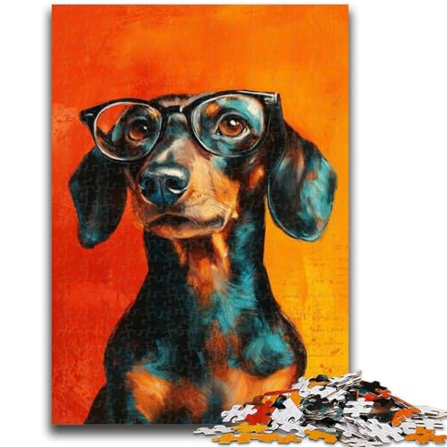 Puzzle mit 1000 Teilen für Teenager, Dackel mit Brille, 1000 Teile für Teenager, Stressabbau, schwierige Herausforderung, Wichtelgeschenke (26x38cm) von GKJPOXZJ