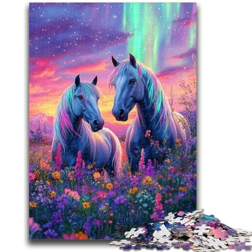 Puzzle mit 1000 Teilen für Teenager, Pferde unter der Aurora, 1000 Teile für Teenager, pädagogisches Spielzeug zum Stressabbau, tolle Geschenke und Spielzeuge (38x26cm) von GKJPOXZJ