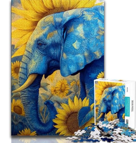 Puzzle mit 1000 Teilen für Teenager, Sonnenblumen-Elefant, anspruchsvoll zu vervollständigen, Aber lustig und humorvoll, einzigartige Geburtstags- und Geschenkideen, 38x26cm von GKJPOXZJ