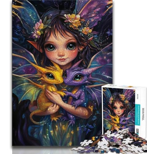 Puzzle mit 1000 Teilen für Teenager mit kleinem Mädchen und Drachen, Lernspiele, Wanddekoration, einzigartige Geburtstags, 38x26cm von GKJPOXZJ
