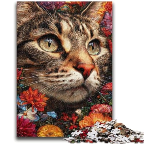 Puzzles für Erwachsene und Jugendliche, Blumen- und Katzen-Puzzle, Lernspiele, Heimdekoration, geeignet für die Schreibtischdekoration (50x75cm) von GKJPOXZJ