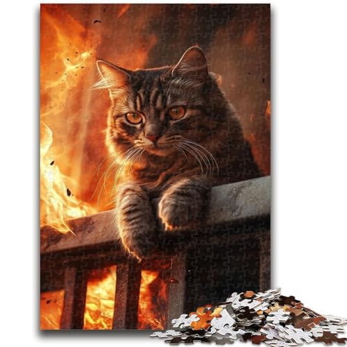 Puzzles für Erwachsene und Jugendliche Feuer- und Katzenpuzzles für Erwachsene mit passendem Poster und Quizblatt für Kinder ab 14 Jahren (75x50cm) von GKJPOXZJ