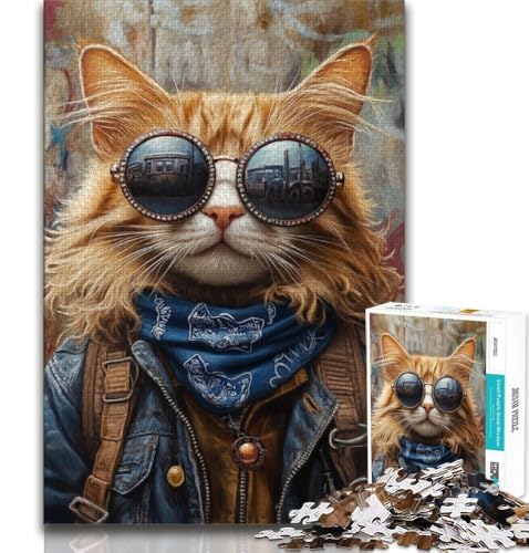 Puzzles für Erwachsene und Teenager, Cowboy-Katze, anspruchsvolles Spiel und Lernspiel für die ganze Familie zum Geburtstag, Weihnachten, 75x50cm von GKJPOXZJ