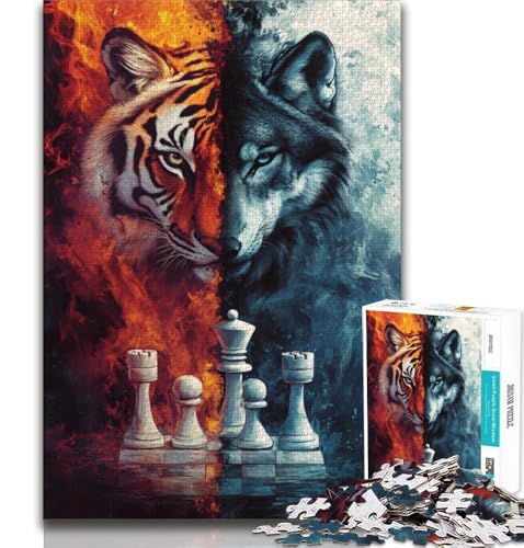 Puzzles für Teenager, 1000 Teile, Tiger-Wolf-Schach, Stressabbau, schwierige Herausforderung, einzigartige Heimdekoration und Geschenke, 75x50cm Puzzles für Teenager, 1000 Teile, Tiger-Wolf-Schach, Stressabbau, schwierige Herausforderung, einzigartige Heimdekoration und Geschenke, 75x50cm von GKJPOXZJ