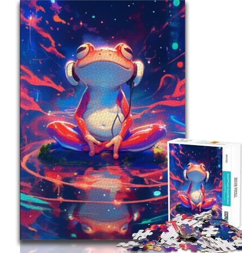 Puzzles für Teenager, 1000-teiliges Puzzle, Frosch hört Musik, künstlerische Wanddekoration und Geburtstagsgeschenkidee für Freunde, Home Office, 38x26cm von GKJPOXZJ