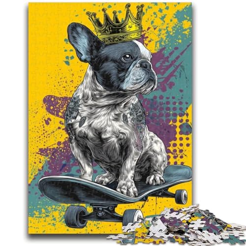Puzzles für Teenager, Französische Bulldogge, Skateboard-Puzzles für Erwachsene, Stressabbau, Staycation, Zeitvertreib, Heimdekorationsspielzeug (38x26cm) von GKJPOXZJ