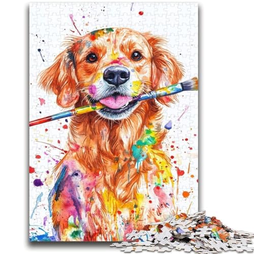 Puzzles für Teenager, Golden Retriever-Maler, Puzzles für Erwachsene, Stressabbau, Staycation, Zeitvertreib, Heimdekorationsspielzeug (38x26cm) von GKJPOXZJ