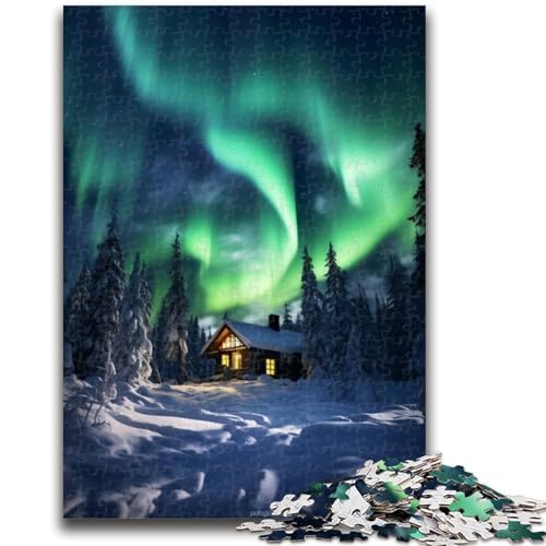 Puzzles für Teenager, Hütte unter der Aurora, Puzzles für Erwachsene, Stressabbau, schwierige Herausforderung, geeignet als Schreibtischdekoration (75x50cm) von GKJPOXZJ