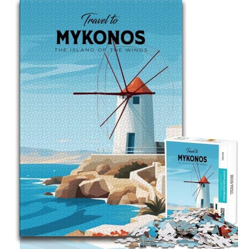 Reise nach Mykonos Puzzle für Teenager, 1000 Teile, anspruchsvolles Spiel, Geschenke für die ganze Familie, 38x26cm von GKJPOXZJ