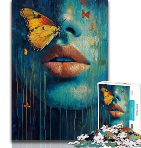 Schmetterling und Frau, 1000-teiliges Puzzle für Erwachsene und Jugendliche, Denksportspiel, Wanddekoration, einzigartige Geburtstags, 75x50cm von GKJPOXZJ