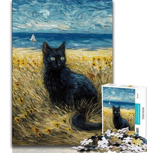 Schwarze Katze 1000-teiliges Puzzle für Teenager-Geschenke, lustige Familienspiele ganze Familie 38x26cm von GKJPOXZJ