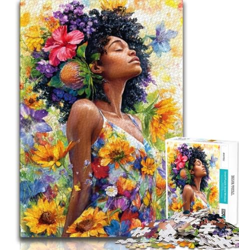 Sonnenblumen-Puzzle mit afrikanischer Frau für Teenager, anspruchsvolles Spielspielzeug, jedes Teil ist einzigartig – anspruchsvolles Familienspaßspiel, 38x26cm von GKJPOXZJ