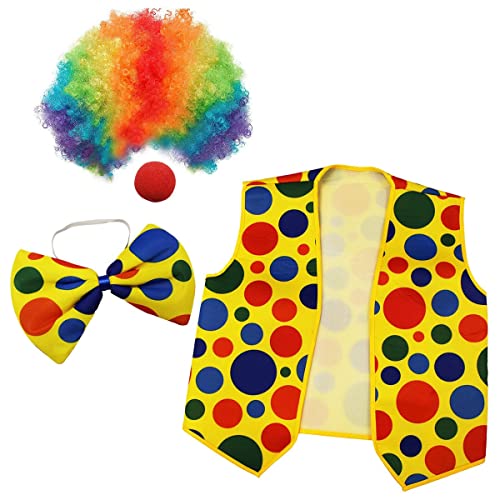 GKKICO 4Er-Pack Clown-KostüM - Clown-Nase, Clown-PerüCke, Fliege und Weste für Cosplay-Partys, Karneval, Verkleidung, Rollenspiele von GKKICO
