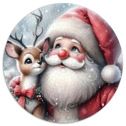 1000-teiliges rundes Weihnachtsmann-Puzzles für Kinder und Erwachsene, bunt, für Tier- und Heimdekoration, einzigartige Herausforderungsspiele, 1000 Teile (67,5 x 67,5 cm) von GKWEQPQWK