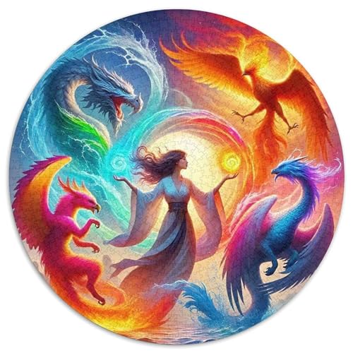 Drachen 1000 Teile Circular Puzzles Erwachsene Und Kinder, Schwieriges Großes Pädagogisches Rundes Für Erwachsene Geschenke Für Mama, 1000pcs (67.5x67.5cm) von GKWEQPQWK