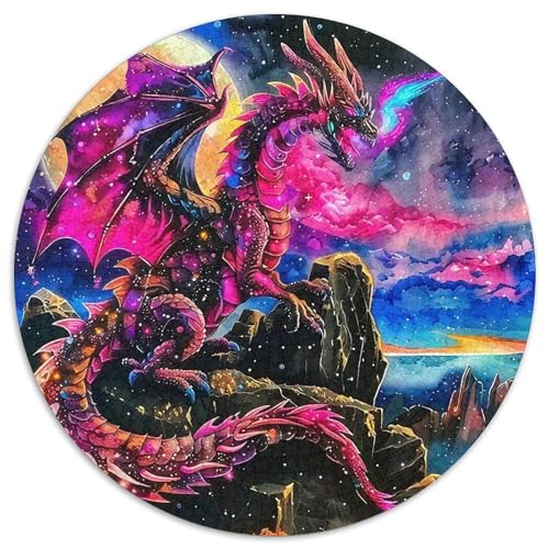 Drachen 1000 Teile Circular Puzzles Erwachsene Und Kinder, Schwieriges Großes Pädagogisches Verringerter Druck Rundes Für Erwachsene Geschenke Für Mama, 1000pcs (67.5x67.5cm) von GKWEQPQWK