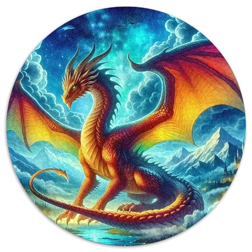 Drachen 1000 Teile Circular Puzzles Für Erwachsene Kinder Schwieriges Großes Pädagogisches Verringerter Druck Rundes Für Erwachsene Geschenke Für Mama, 1000pcs (67.5x67.5cm) von GKWEQPQWK
