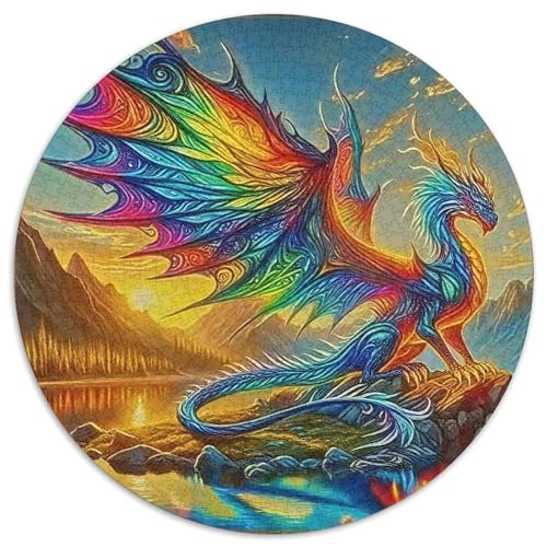 Drachen 1000 Teile Circular Puzzles Für Erwachsene Kinder Schwieriges Unmögliches Für Stressfreisetzung Spielzeug Geschenke Für Mama, 1000pcs (67.5x67.5cm) von GKWEQPQWK