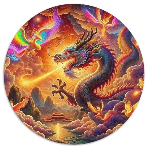 Drachen 1000 Teile Circular Puzzles Für Erwachsene Kinder Schwieriges Unmögliches Für Verringerter Druck Rundes Für Erwachsene Geschenke Für Mama, 1000pcs (67.5x67.5cm) von GKWEQPQWK