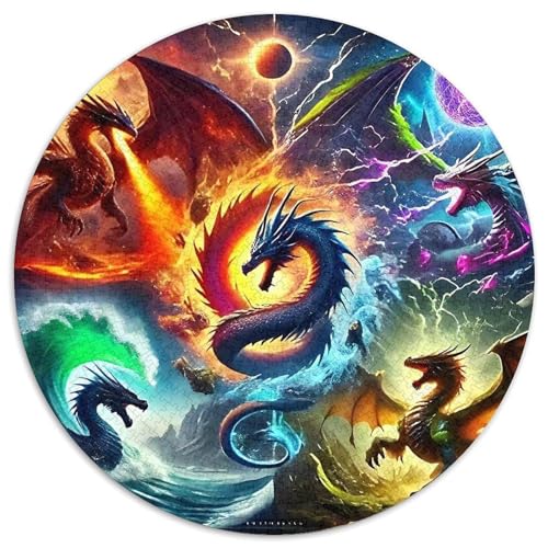 Drachen 1000 Teile Circular Puzzles Stressabbau-Spielzeugfür Erwachsene Kinder Schwieriges Großes Pädagogisches Rundes Für Erwachsene Geschenke Für Mama, 1000pcs (67.5x67.5cm) von GKWEQPQWK