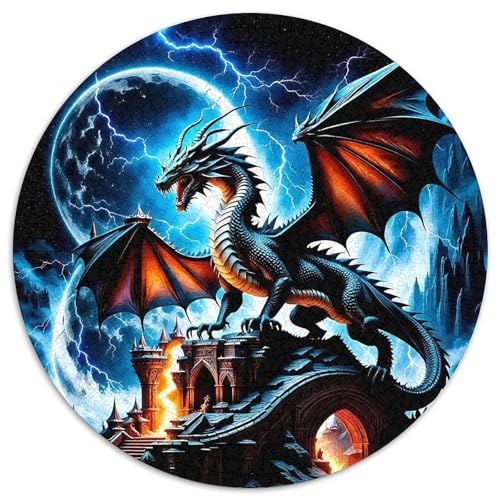 Drachen 1000 Teile Circular Puzzles Stressabbau-Spielzeugfür Erwachsene Kinder Schwieriges Großes Pädagogisches Verringerter Druck Rundes Für Erwachsene Geschenke Für Mama, 1000pcs (67.5x67.5cm) von GKWEQPQWK