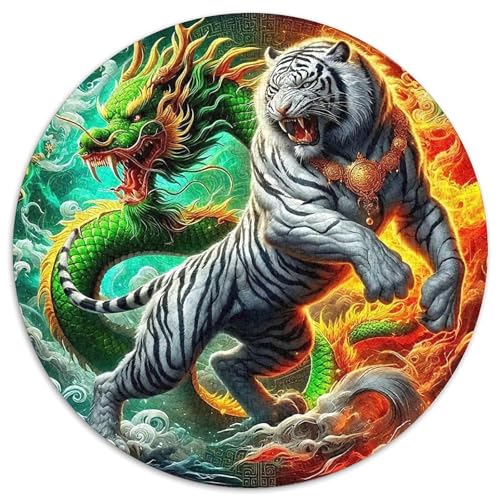 Dragon Tiger 1000 Teile Drachen Thema Circular Puzzles Erwachsene Und Kinder, Schwer, Verringerter Druck Rundes Für Erwachsene Geschenke Für Mama, 1000pcs (67.5x67.5cm) von GKWEQPQWK