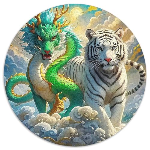 Dragon Tiger 1000 Teile Drachen Thema Circular Puzzles Stressabbau-Spielzeugfür Erwachsene Kinder - Schwer, Verringerter Druck Rundes Für Erwachsene Geschenke Für Mama, 1000pcs (67.5x67.5cm) von GKWEQPQWK