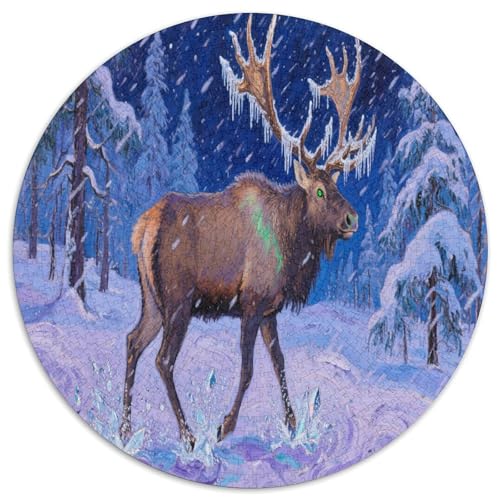 Elch 1000 Teile Circular Puzzles Stressabbau-Spielzeugfür Erwachsene Kinder - Schwer, Rundes Für Erwachsene Geschenke Für Mama, 1000pcs (67.5x67.5cm) von GKWEQPQWK