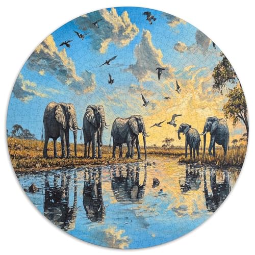 Elefanten 1000 Teile Circular Puzzles Erwachsene Und Kinder, Schwer, Verringerter Druck Stressfreisetzung Spielzeug Geschenke Für Mama, 1000pcs (67.5x67.5cm) von GKWEQPQWK