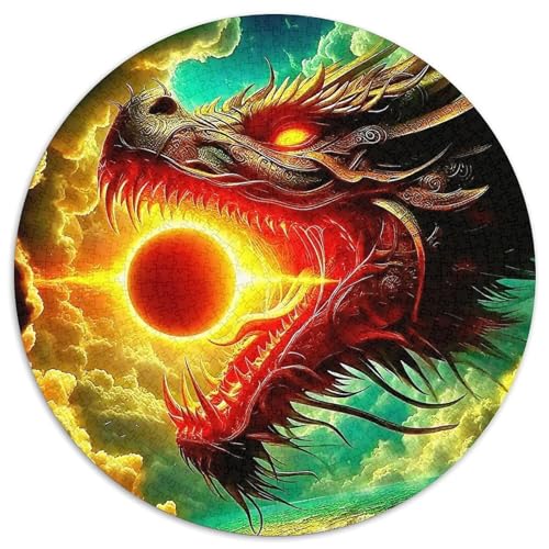 Göttlicher Drache 1000 Teile Drachen Thema Circular Puzzles Für Erwachsene Kinder - Schwer, Verringerter Druck Rundes Für Erwachsene Geschenke Für Mama, 1000pcs (67.5x67.5cm) von GKWEQPQWK