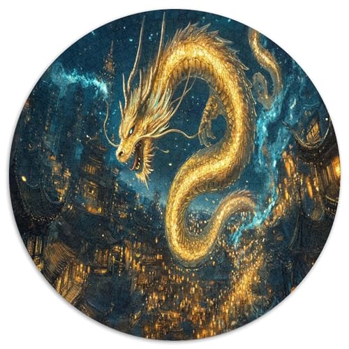 Golden Drachen 1000 Teile Circular Puzzles Für Erwachsene Kinder Schwieriges Großes Pädagogisches Verringerter Druck Rundes Für Erwachsene Geschenke Für Mama, 1000pcs (67.5x67.5cm) von GKWEQPQWK