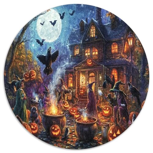 Halloween Dorf 1000 Teile Circular Puzzles Stressabbau-Spielzeugfür Erwachsene Kinder - Schwer, Verringerter Druck Karton - Familienpuzzle Geschenke Für Mama, 1000pcs (67.5x67.5cm) von GKWEQPQWK