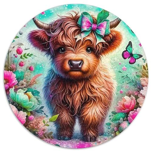 Highland Cattle 1000-teiliges rundes Puzzle für Erwachsene, Geschenk für Familie, einzigartige Form, einzigartige Herausforderungsspiele, 1000 Teile (67,5 x 67,5 cm) von GKWEQPQWK