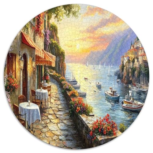 Italienische Häfen 1000 Teile Circular Puzzles Stressabbau-Spielzeugfür Erwachsene Kinder Schwieriges Großes Pädagogisches Stressfreisetzung Spielzeug Geschenke Für Mama, 1000pcs (67.5x67.5cm) von GKWEQPQWK