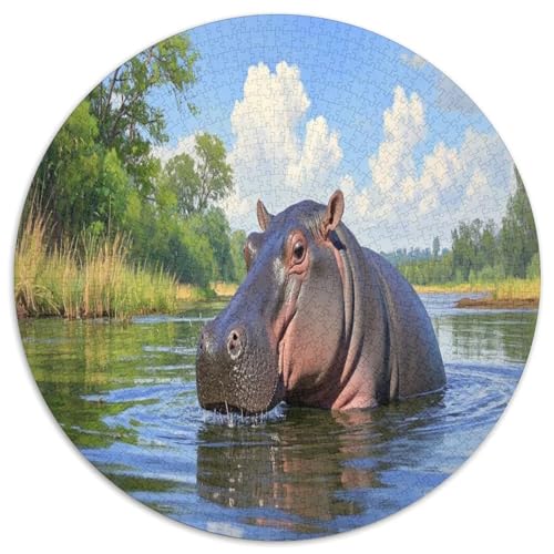 Kleiner Hippopotamus 1000 Teile Circular Puzzles Erwachsene Und Kinder, Schwieriges Großes Pädagogisches Stressfreisetzung Spielzeug Geschenke Für Mama, 1000pcs (67.5x67.5cm) von GKWEQPQWK