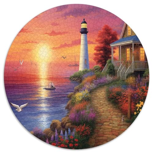 Küstenleuchtturms 1000 Teile Circular Puzzles Für Erwachsene Kinder Schwieriges Unmögliches Für Verringerter Druck Rundes Für Erwachsene Geschenke Für Mama, 1000pcs (67.5x67.5cm) von GKWEQPQWK
