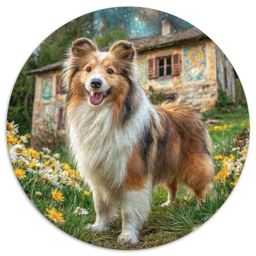 Niedlicher Haustierhund 1000 Teile Circular Puzzles Stressabbau-Spielzeugfür Erwachsene Kinder - Schwer, Rundes Für Erwachsene Geschenke Für Mama, 1000pcs (67.5x67.5cm) von GKWEQPQWK