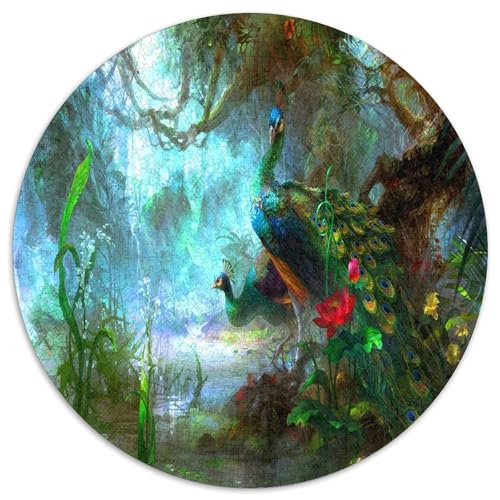 Pfauen 1000 Teile Circular Puzzles Erwachsene Und Kinder, Schwieriges Großes Pädagogisches Verringerter Druck Rundes Für Erwachsene Geschenke Für Mama, 1000pcs (67.5x67.5cm) von GKWEQPQWK